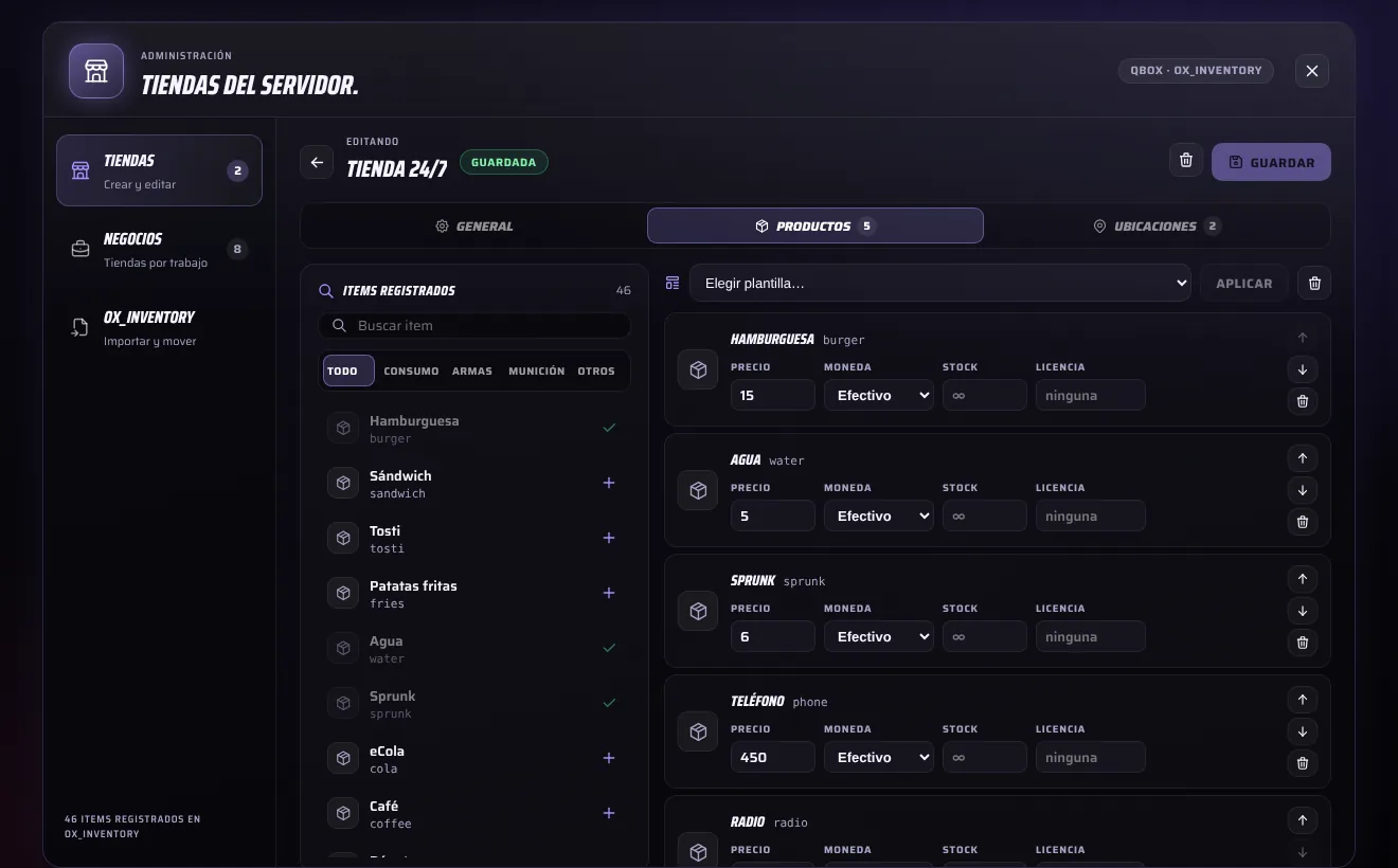 Captura de Configurador de tiendas